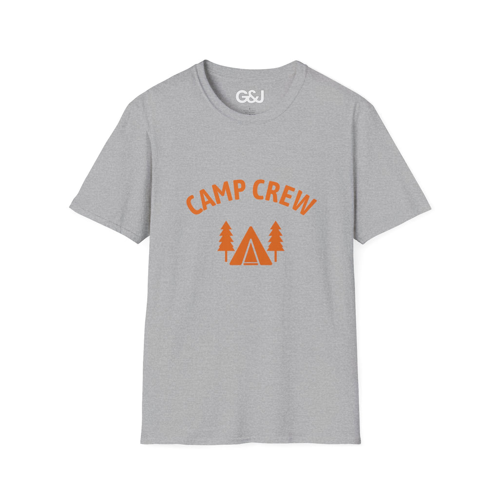 Camp Crew T-Shirt — Retro Orange Camping Tee with Tent & Trees