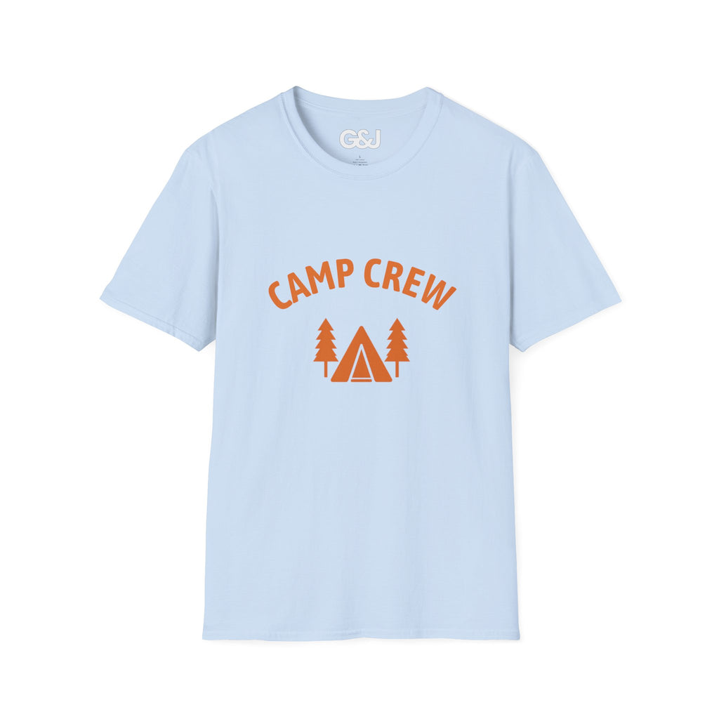 Camp Crew T-Shirt — Retro Orange Camping Tee with Tent & Trees