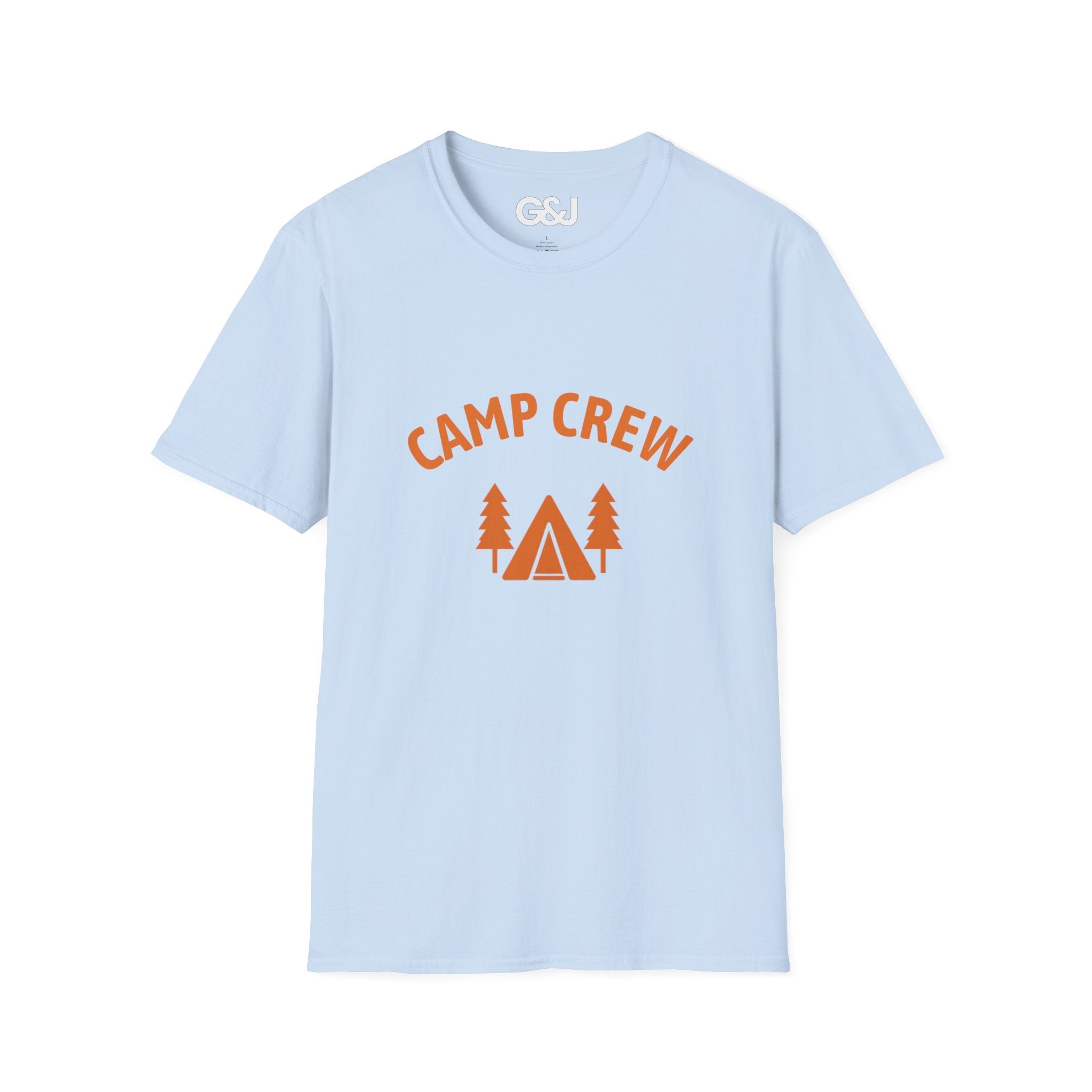 Camp Crew T-Shirt — Retro Orange Camping Tee with Tent & Trees