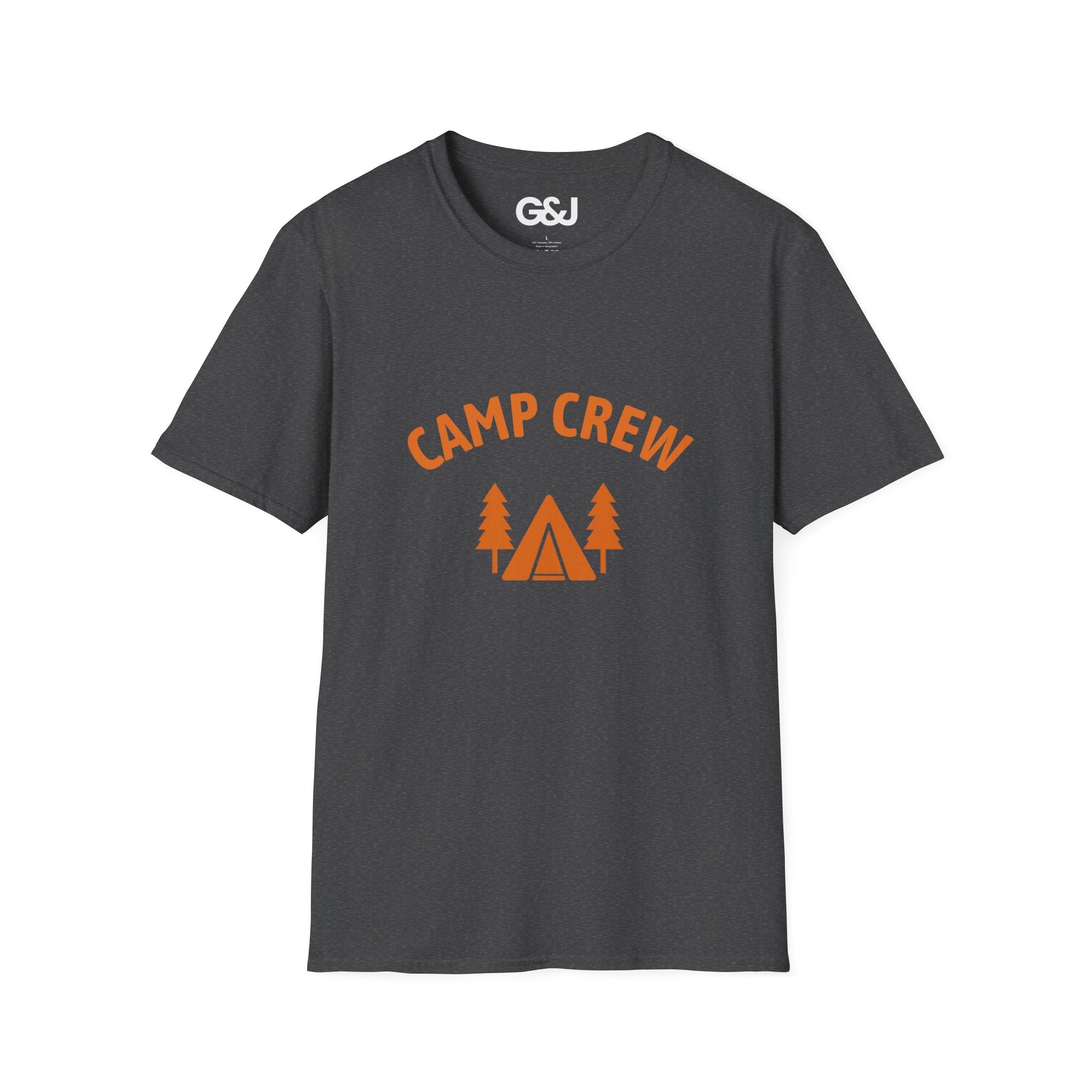 Camp Crew T-Shirt — Retro Orange Camping Tee with Tent & Trees