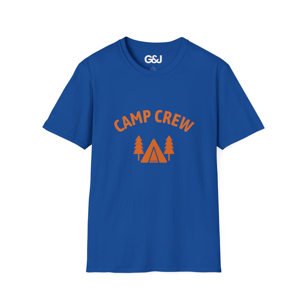 Camp Crew T-Shirt — Retro Orange Camping Tee with Tent & Trees