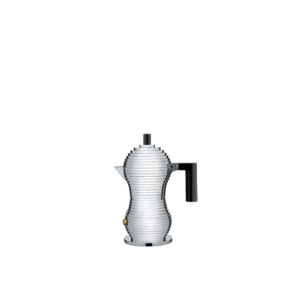 Alessi MDL02/3 B "Pulcina" Stove Top Espresso 3 Cup Coffee Maker in Aluminum Casting Handle And Knob in Pa, Black