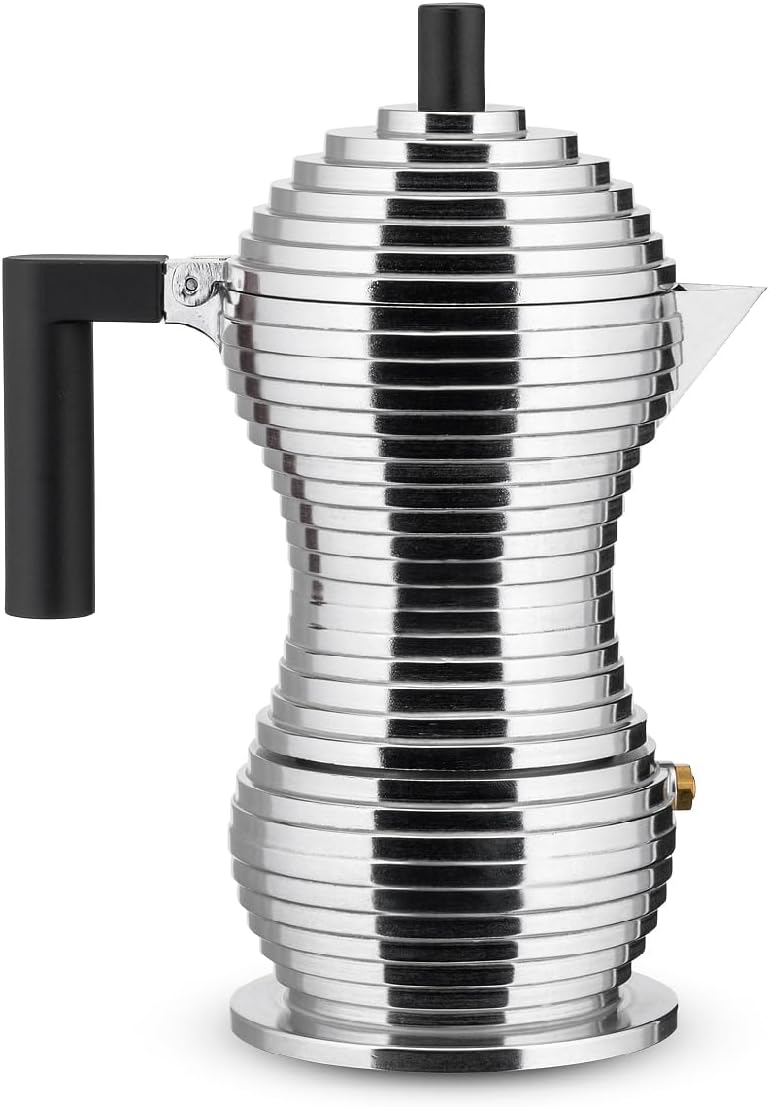 Alessi MDL02/3 B "Pulcina" Stove Top Espresso 3 Cup Coffee Maker in Aluminum Casting Handle And Knob in Pa, Black