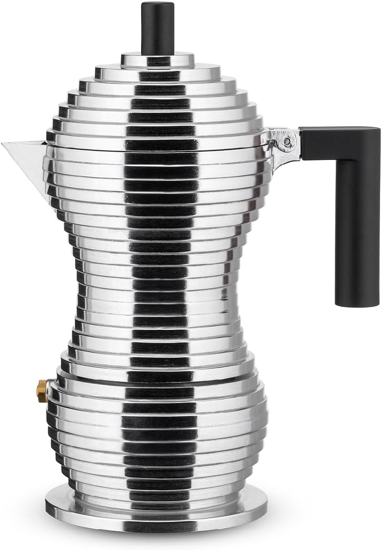 Alessi MDL02/3 B "Pulcina" Stove Top Espresso 3 Cup Coffee Maker in Aluminum Casting Handle And Knob in Pa, Black