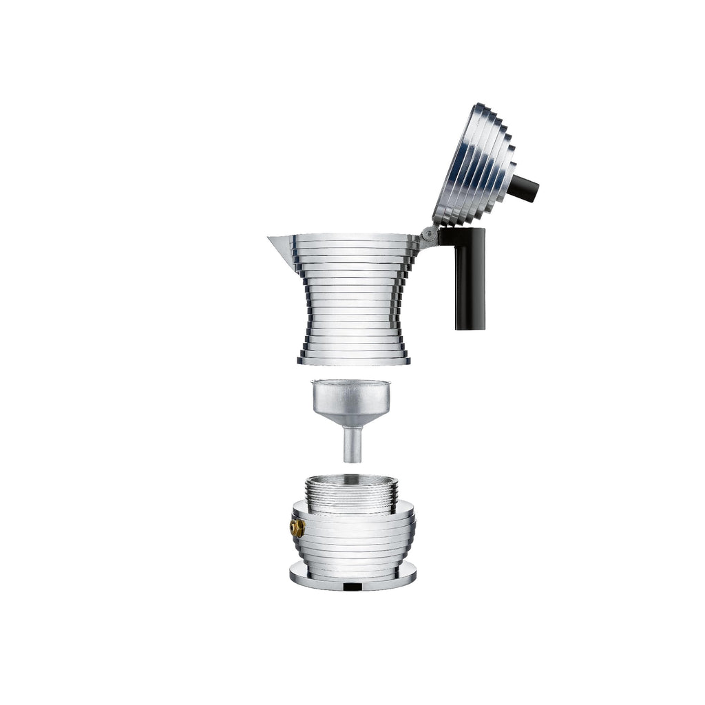 Alessi MDL02/3 B "Pulcina" Stove Top Espresso 3 Cup Coffee Maker in Aluminum Casting Handle And Knob in Pa, Black