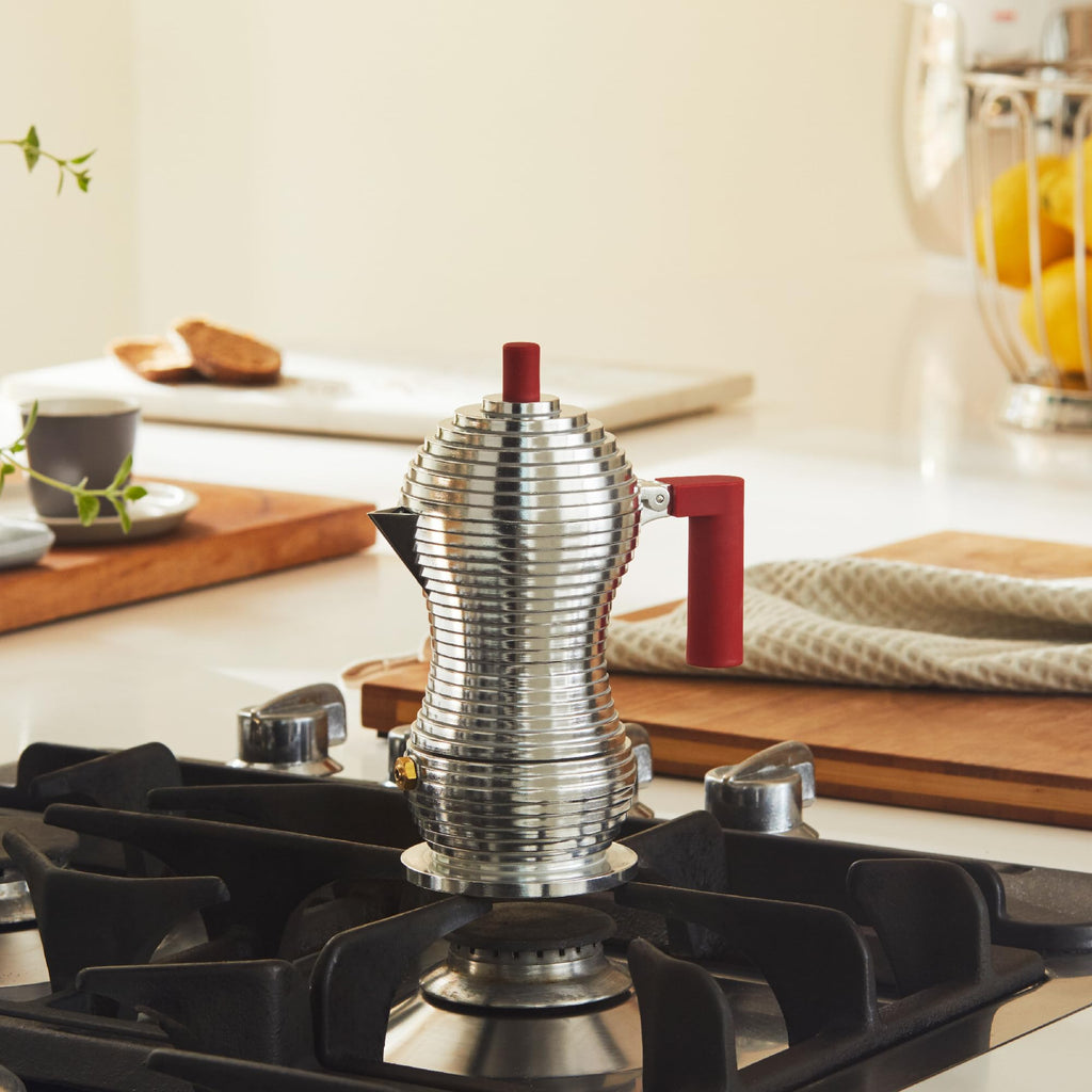 Alessi MDL02/3 B "Pulcina" Stove Top Espresso 3 Cup Coffee Maker in Aluminum Casting Handle And Knob in Pa, Black