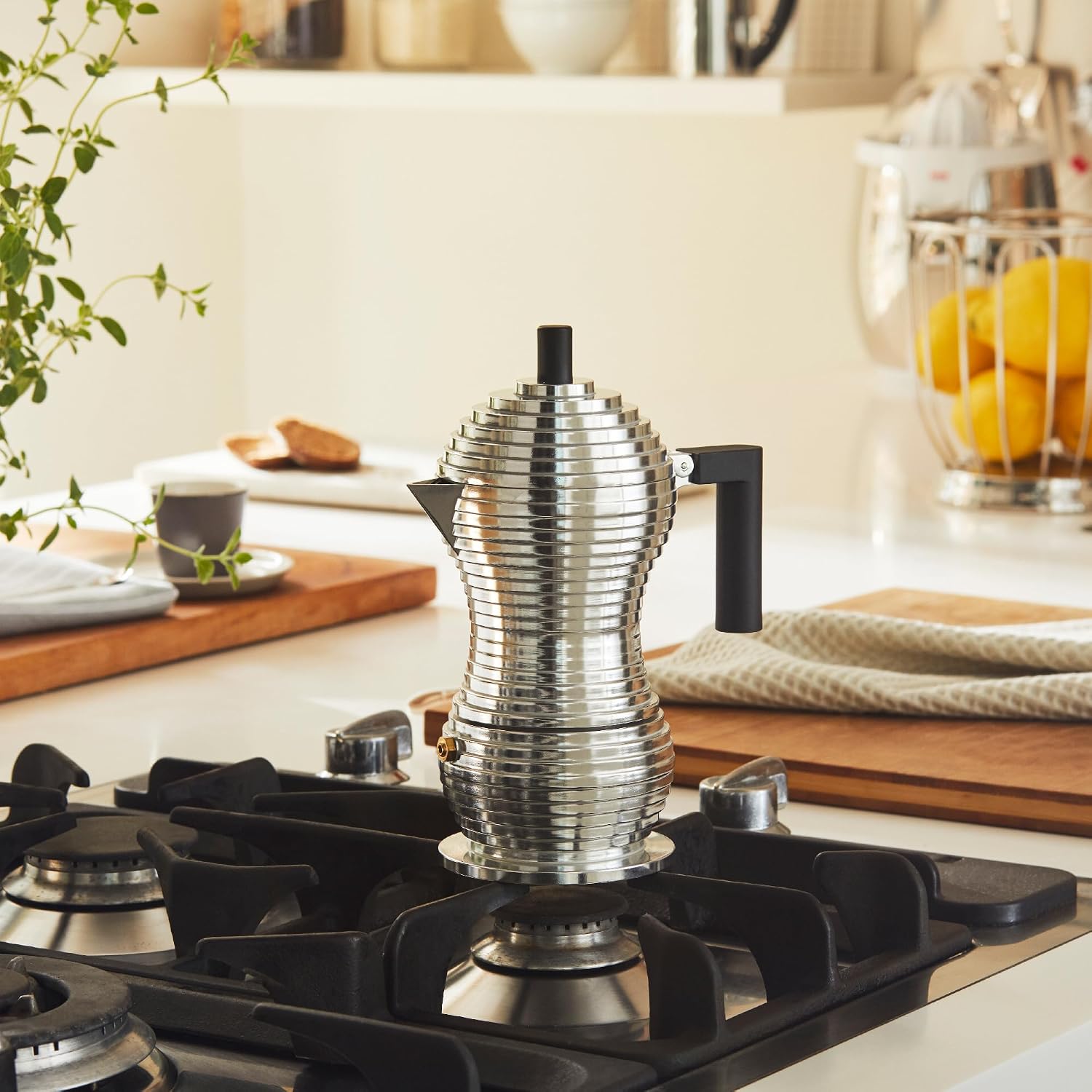 Alessi MDL02/3 B "Pulcina" Stove Top Espresso 3 Cup Coffee Maker in Aluminum Casting Handle And Knob in Pa, Black