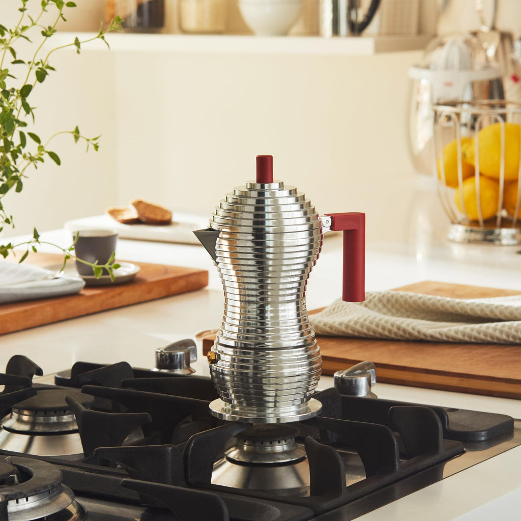 Alessi MDL02/3 B "Pulcina" Stove Top Espresso 3 Cup Coffee Maker in Aluminum Casting Handle And Knob in Pa, Black