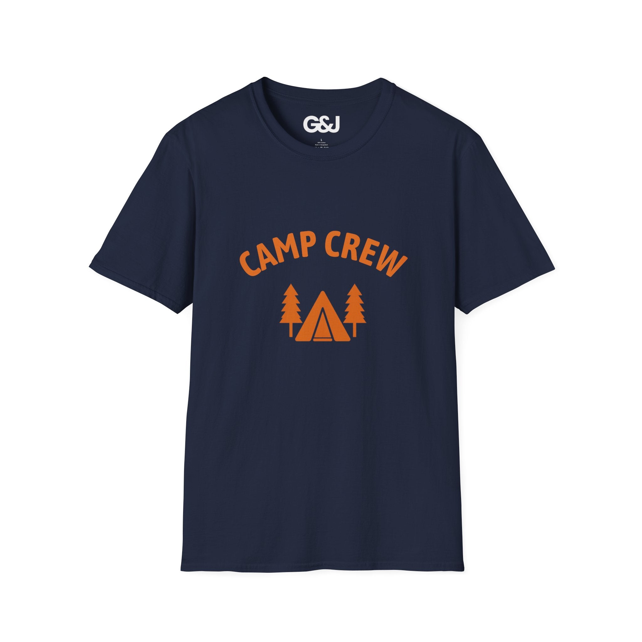 Camp Crew T-Shirt — Retro Orange Camping Tee with Tent & Trees