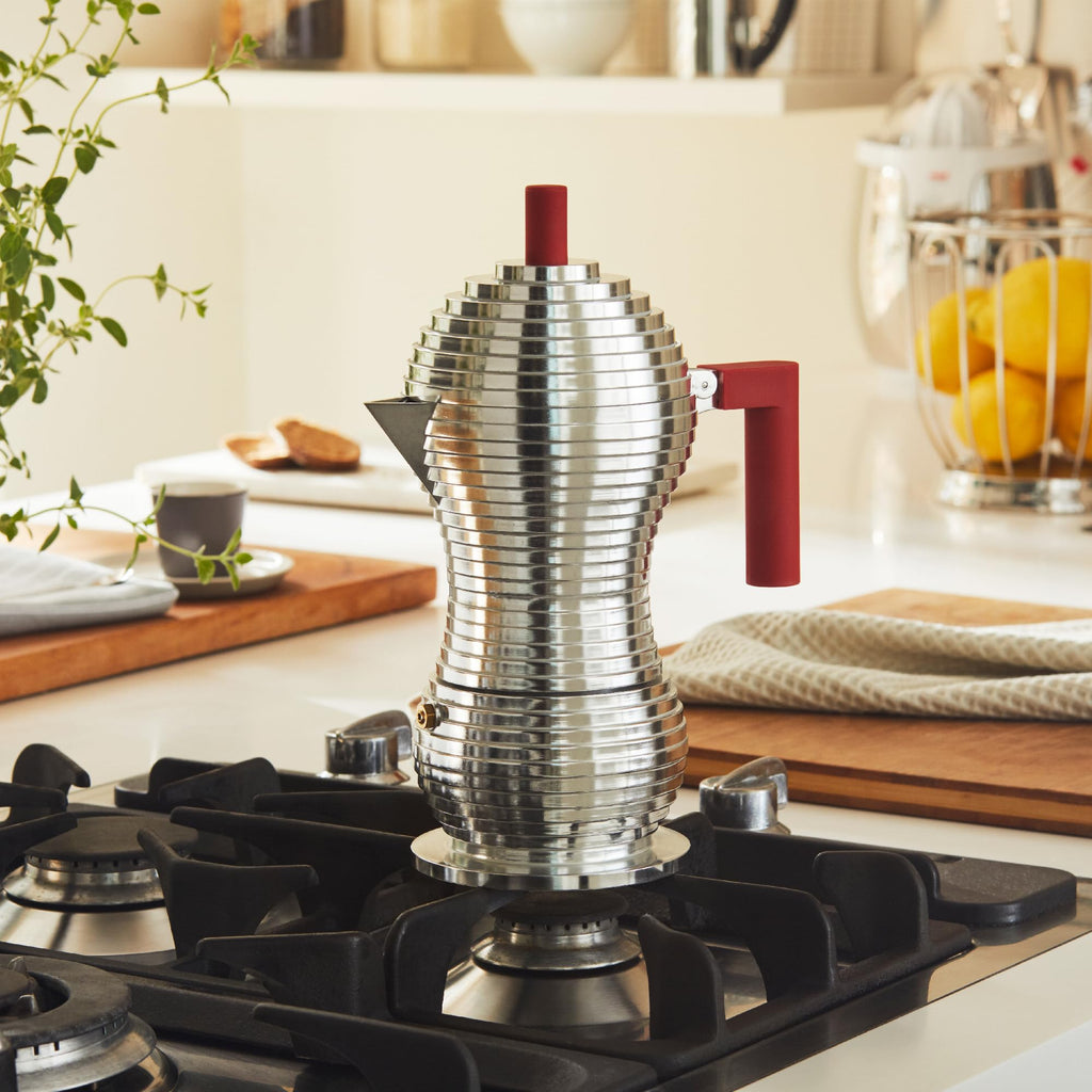 Alessi MDL02/3 B "Pulcina" Stove Top Espresso 3 Cup Coffee Maker in Aluminum Casting Handle And Knob in Pa, Black